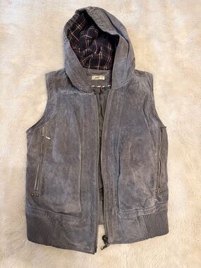 Gray Suede Hooded Vest